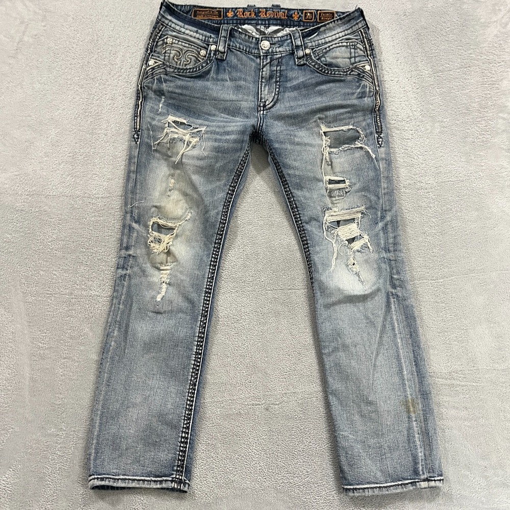Rock Revival Jeans Mens 36x31 Blue Denim Fermin Straight Flap Pocket Y2K‎ Biker